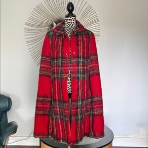Vintage Red Plaid Cape Coat